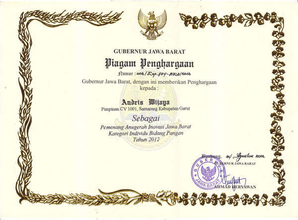 Pangan Award CV. 1001 Jawa Barat 